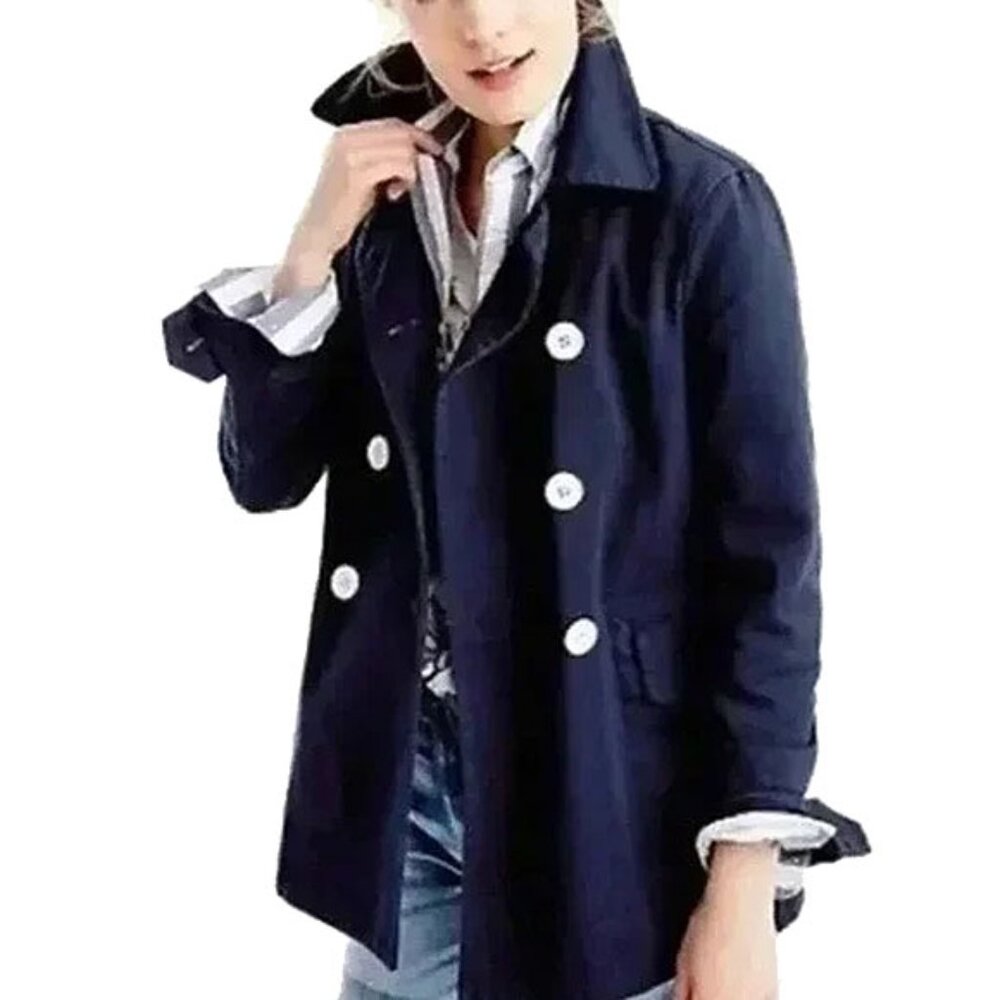 J Crew Heavyweight Cotton Twill Double Breasted Pea Coat 10 Navy